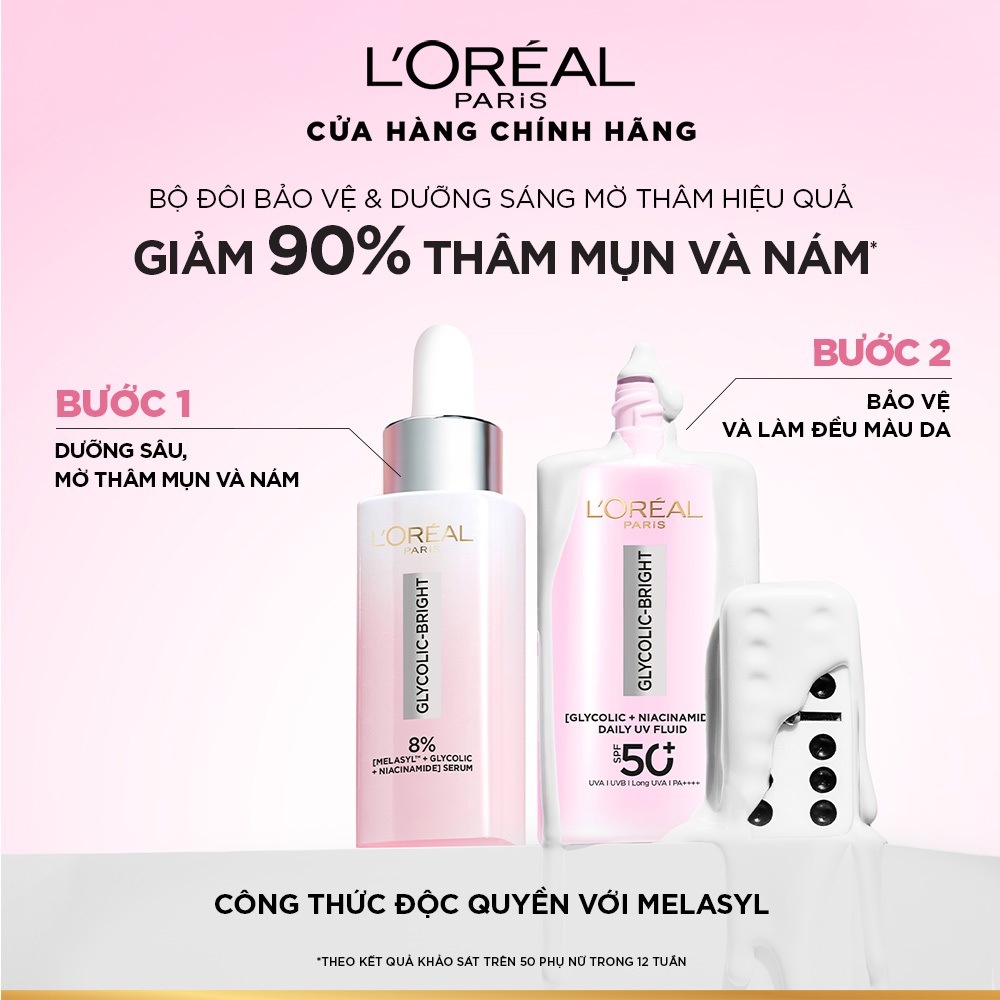 Sữa chống nắng phổ rộng mỏng nhẹ bảo vệ da và dưỡng sáng mờ thâm nám Glycolic Bright Anti-Dark Spot L’Oréal Paris 50ml | BigBuy360 - bigbuy360.vn