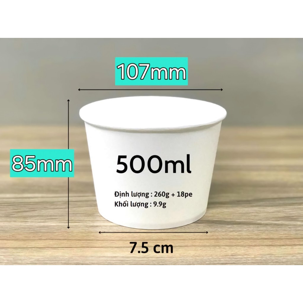 Tô giấy trắng 500ml, Thùng 300-500 cái kèm nắp