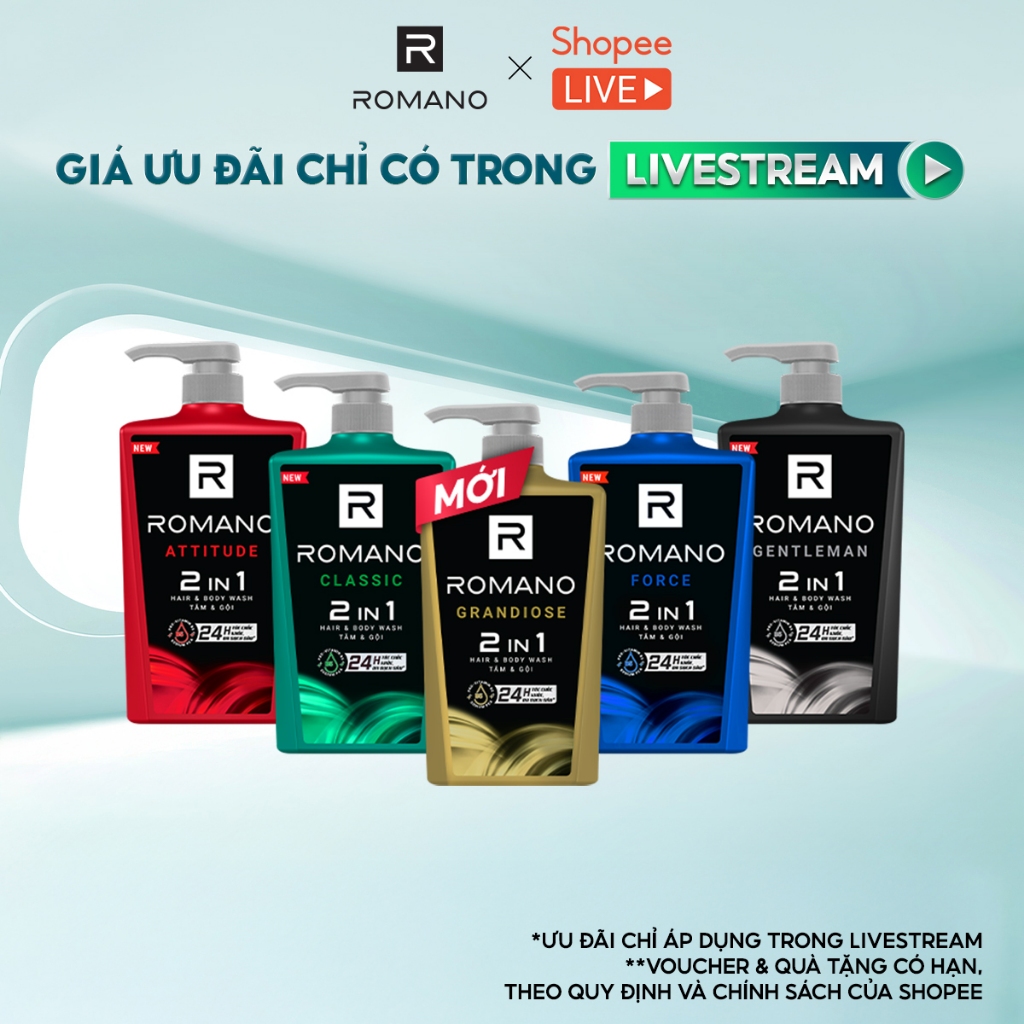 Tắm gội 2in1 cho nam hương Nước hoa nam Romano 650g - Live t2