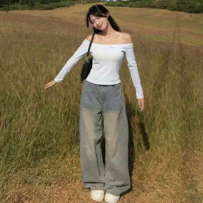 Quần jean bò ống suông rộng nữ xuông jeans cạp cao phong cách style Hàn Quốc | BigBuy360 - bigbuy360.vn