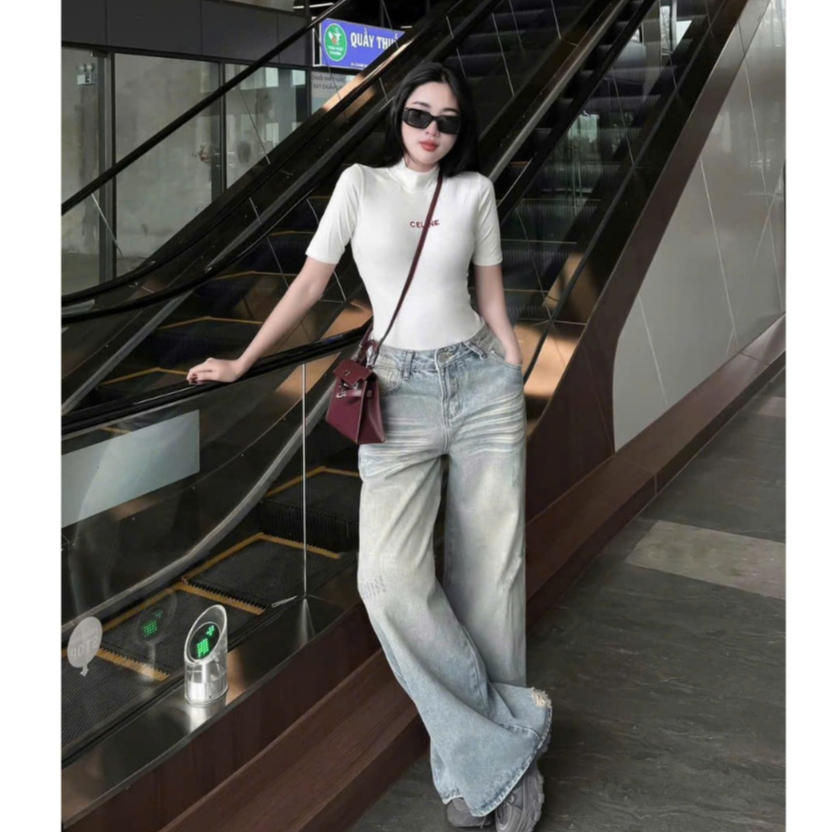 Quần jean bò ống suông rộng nữ xuông jeans cạp cao phong cách style Hàn Quốc | BigBuy360 - bigbuy360.vn