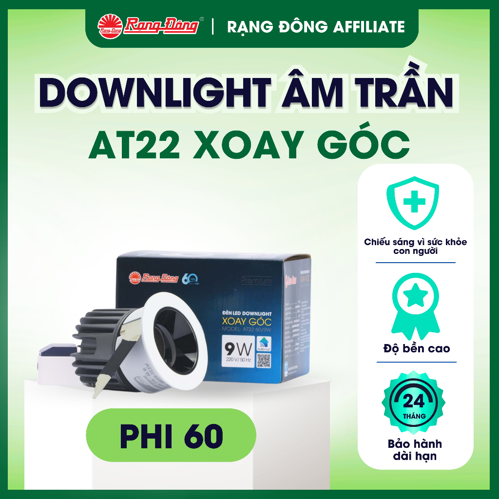 Đèn LED Downlight âm trần xoay góc AT22 7W, 9W, 12W Rạng Đông