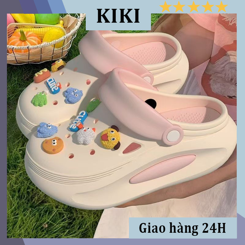 Dép 5cm cross nữ đế độn 5cm đi siêu êm màu pastel gắn sticker xinh xắn dép nữ tăng chiều cao