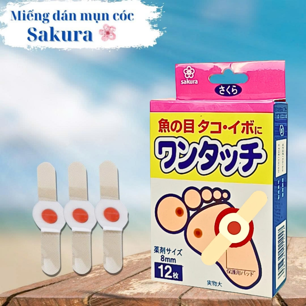 Miếng dán Giảm mụn cóc Sakura ( hộp 12 miếng) , giảm mụn cơm, trai chân, cực kì hiệu quả