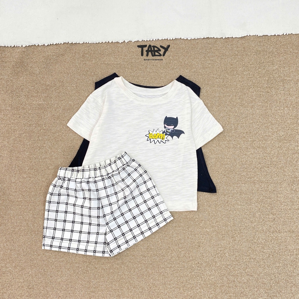 Set bộ thun BAM kèm áo choàng Taby Kids, chất liệu cotton phối cùng quần thô hàn cho bé trai 7-15kg 