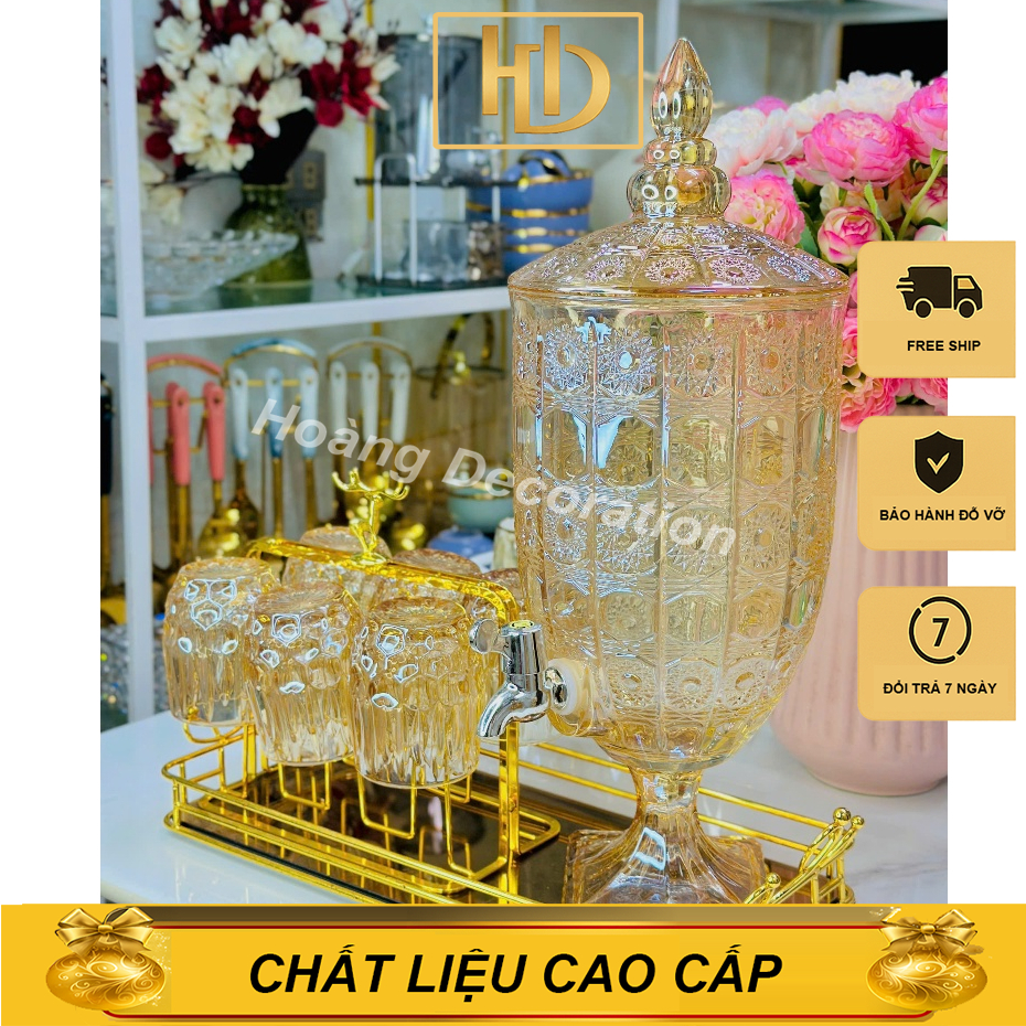 Set Bình Thuỷ Tinh 5l Cao Cấp, Bộ Bình Cốc Full Như ảnh, Bình Nước 5l Đựng Nước Hoa Quả
