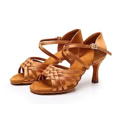 Giày khiêu vũ quai đan đế da mềm hàng cao cấp màu cà rốt - Gót 5cm và 7cm