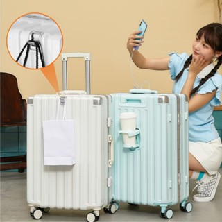 Vali du lịch. Vali du lịch khung nhôm. Sạc USB, giá đỡ cốc nước, chất liệu PC, chống trầy xước, bốn kích cỡ 20, 22, 24,