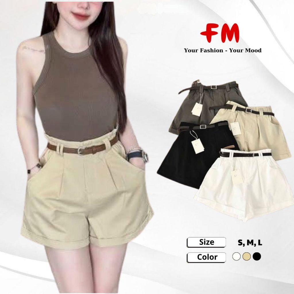 Quần Short Đùi Kaki Nữ FMSTYLE Trơn Đai Đôi Chít Li sau thiết kế thời trang hách dáng SML 25051127