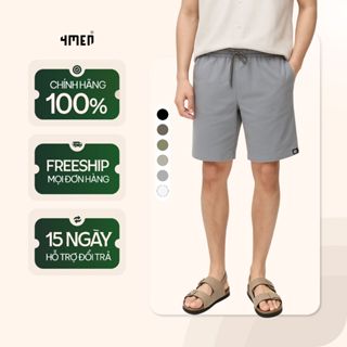 Quần Short Kaki Lưng Thun Gắn Nhãn Trang Trí Form Straight 4MEN QS067 trẻ trung, năng động