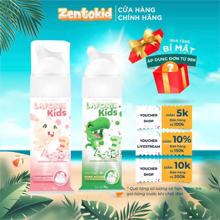 Kem đánh răng Laforin Kids hương đào ổi phòng ngừa sâu răng, giúp hơi thở thơm mát cho bé từ 2 tuổi