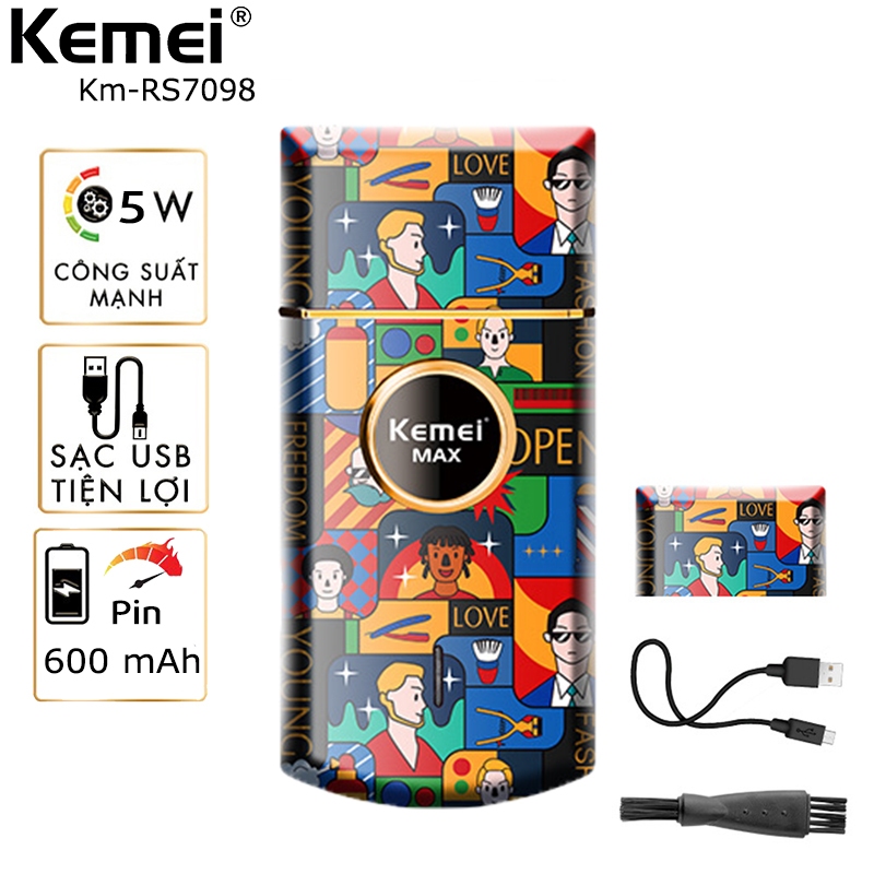 Máy cạo râu fade tóc KEMEI Km-Rs7098,Lưỡi đơn,có thể fade trắng chân tóc - Chính hãng