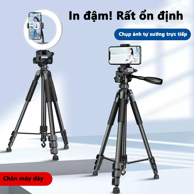 Tripod Điện Thoại Chân Quay 360° - Khung Nhôm Cao Cấp, Cao 1m4/1m7 - Có Đèn Selfie - Phụ Kiện Gimbal