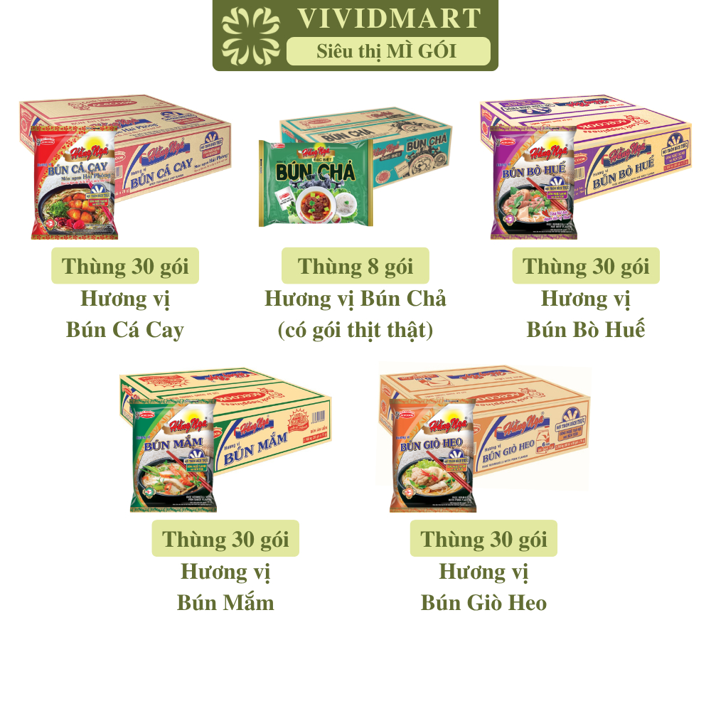 [THÙNG30GÓI]-ACECOOK- Bún Hằng Nga 5 vị: Bún bò huế, Bún giò heo, Bún mắm, Bún cá cay, Bún chả, Bún 