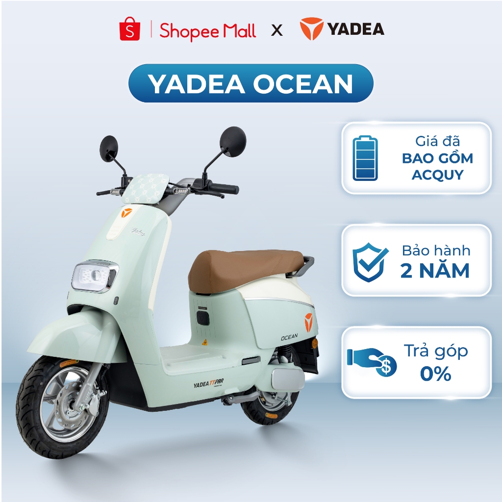Xe Máy Điện Yadea Ocean Thiết Kế Tinh Tế 80Km Một Lần Sạc Dung Tích Cốp 18 L - Bảo Hành 2 Năm