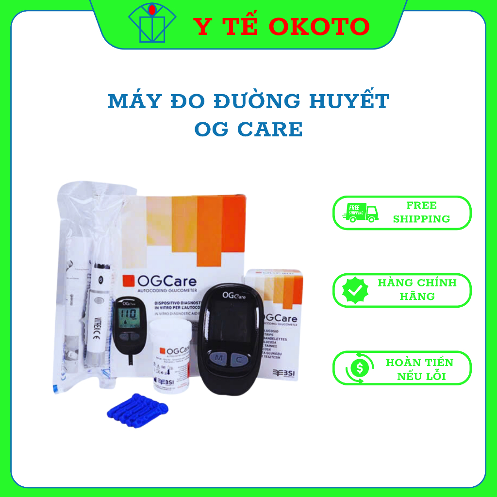 Trọn bộ máy đo đường huyết OGCARE chính hãng ( tặng 10 kim lấy máu )