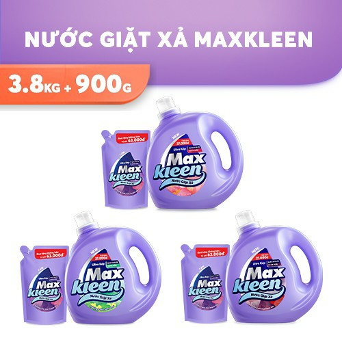 [Tặng túi 900g] Nước Giặt Xả Maxkleen 3.8kg/can hương huyền diệu sạch thơm