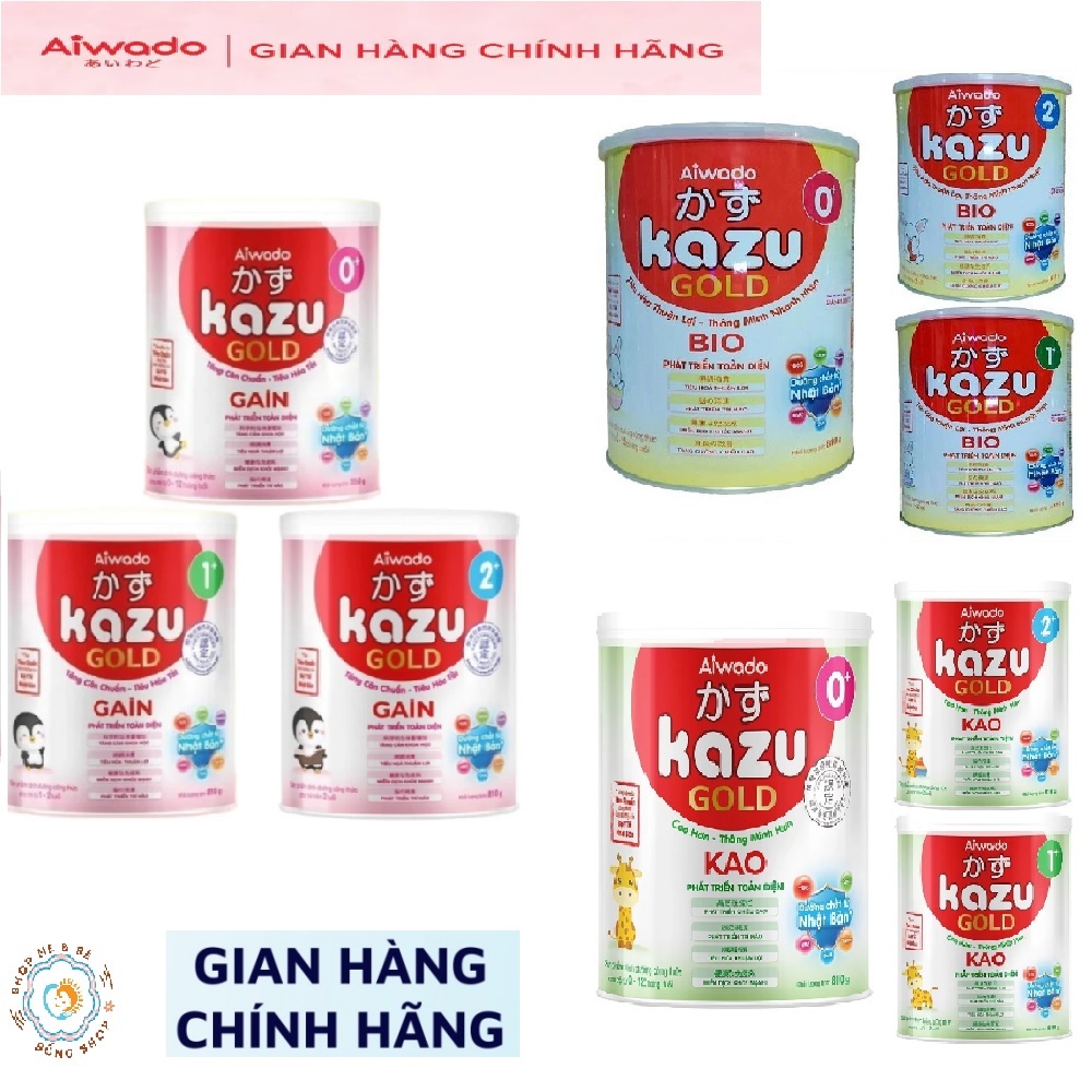 Sữa bột Aiwado Kazu Gain, Bio, Kao Gold lon 810g cho bé phát triển toàn diện - date mới