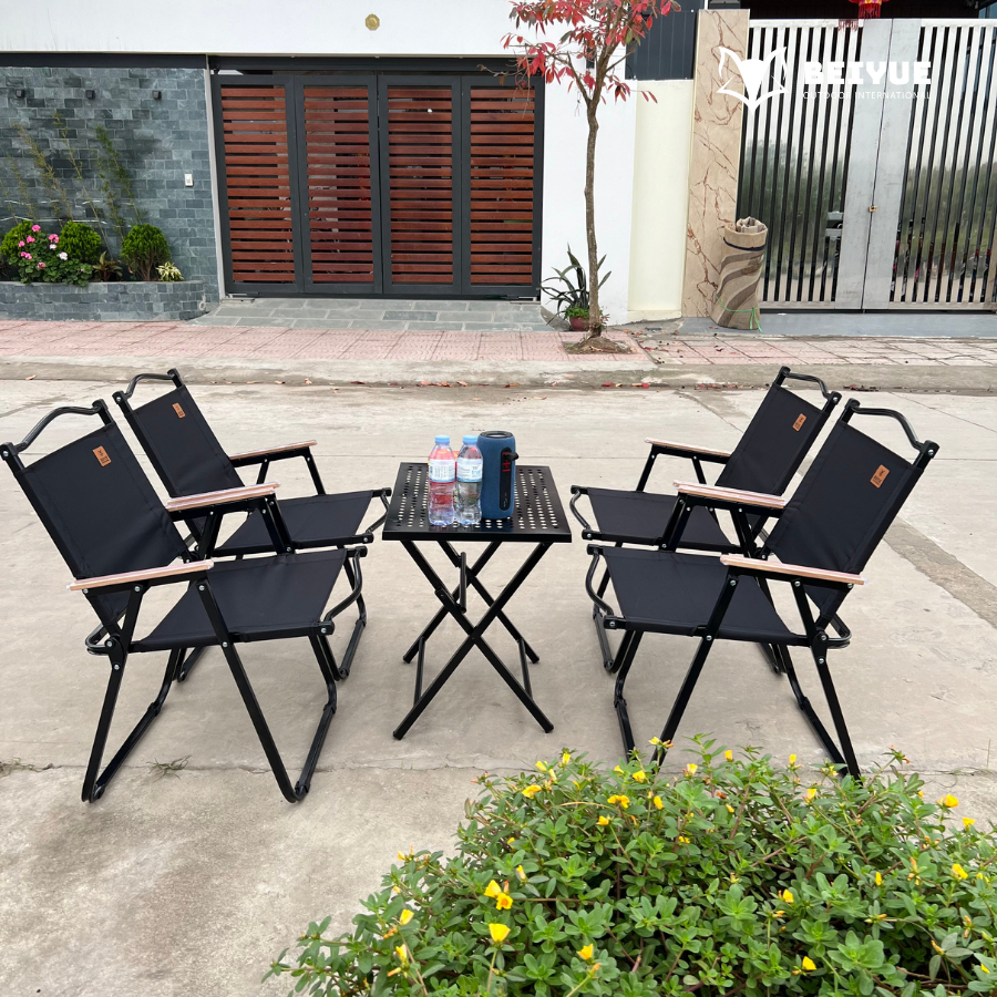 Combo 1 Bàn Kim Cương + 4 ghế Khung Đen Vải Đen. Bộ Bàn Ghế Cắm Trại, Dã Ngoại, Cà Phê, Du Lịch | BigBuy360 - bigbuy360.vn