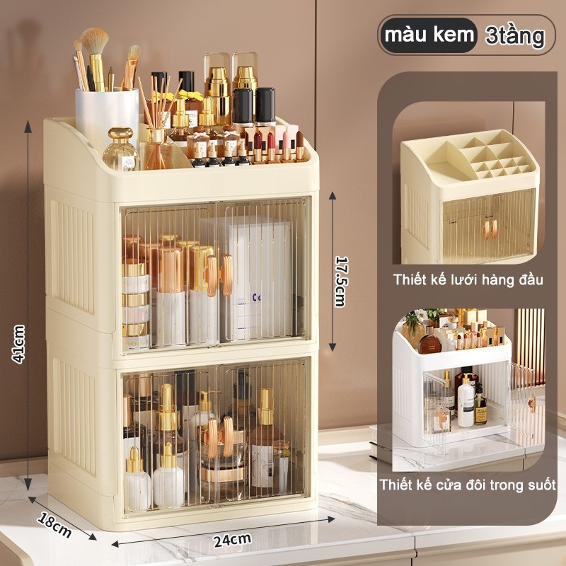 Tủ Mỹ Phẩm 3 Tầng Gập Lại Kệ đựng mỹ phẩm,Chống Nước và Chống Thấm,nhựa trong bền bỉ