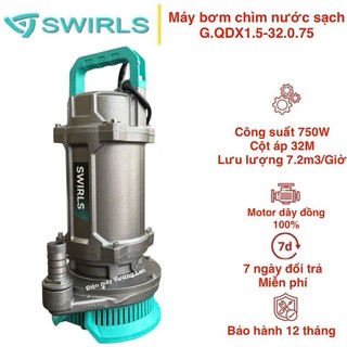Máy bơm chìm nước sạch 750W (1HP) Swirls, Thân gang, Động cơ không ngâm dầu - Bảo hành 1 năm