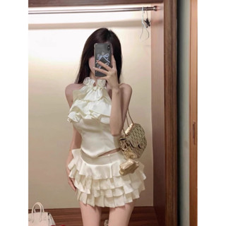  Set áo yếm cổ bèo phối váy xếp tầng DATUBI Set đồ nữ sang chảnh mặc đi tiệc đi chơi 183  