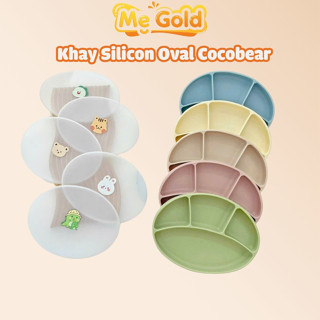Khay ăn dặm silicon Cocobear có nắp đậy cho bé, Khay ăn dặm silicon đế hít Cocobear cho bé chất liệu silicon cao cấp