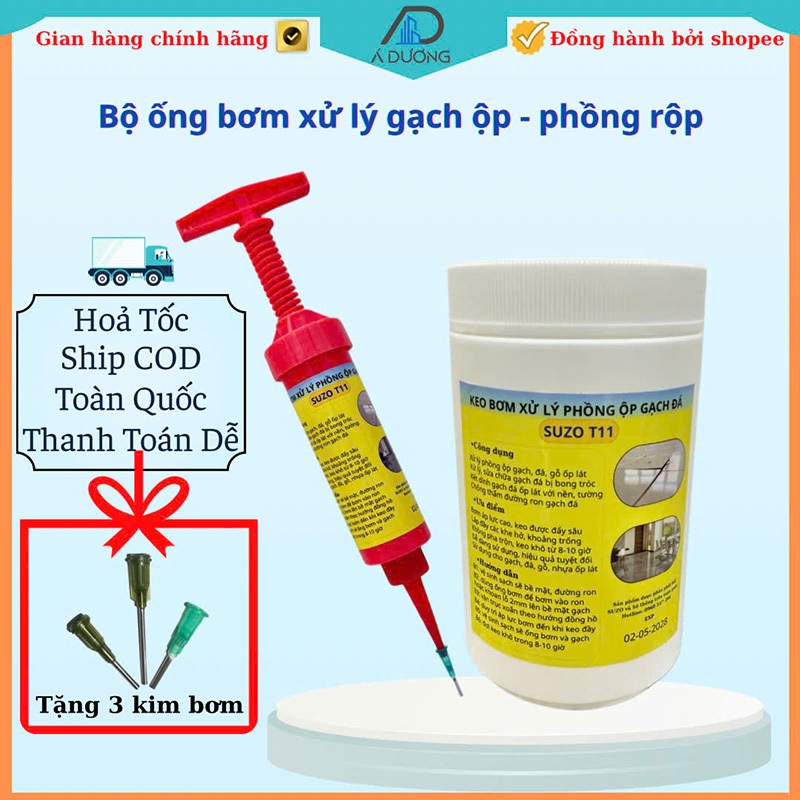 Keo Bơm Chống Phồng Rộp Gạch Đá Suzo T11, Bộ Ống Bơm Và Keo Xử Lý Phồng Ộp Gạch Chính Hãng Suzo T11