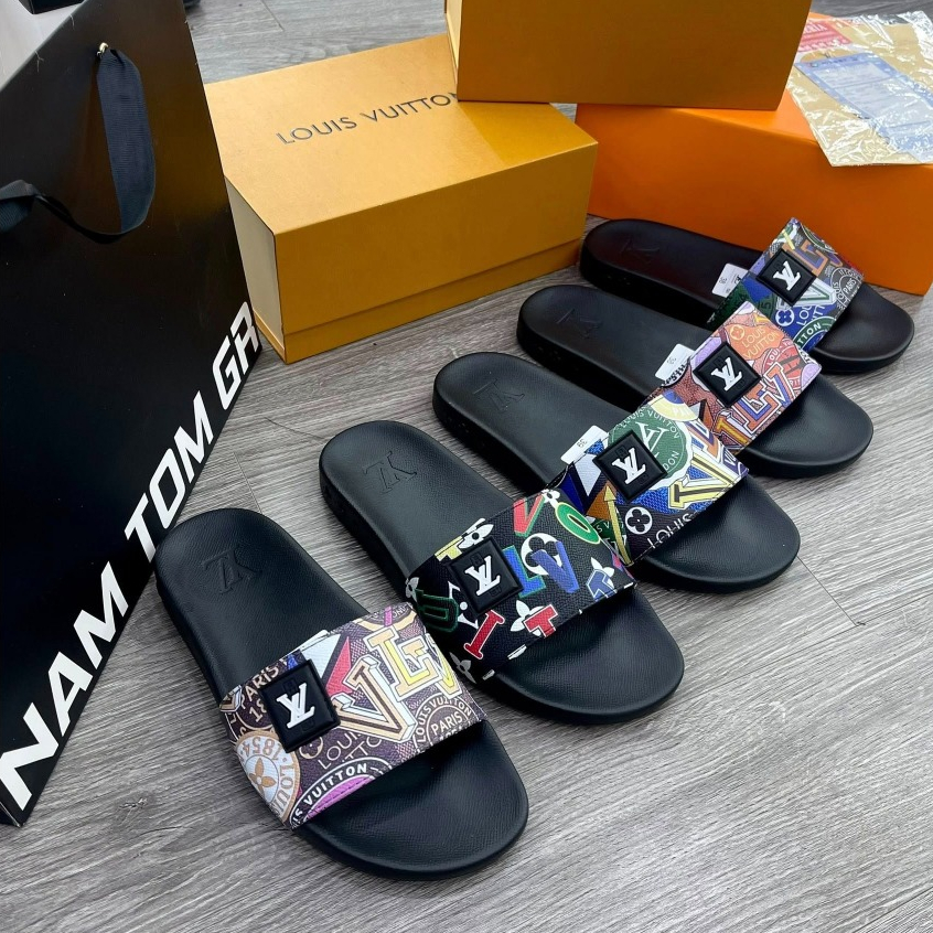 Dép Quai Ngang Louis Vuitton Monogram Luxury Hot Trend , Dép Nam LV + GC Đế Cao Su Siêu Êm