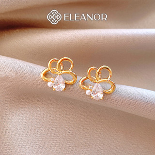  Bông tai nữ chuôi bạc 925 Eleanor Accessories viền hoa đính đá phụ kiện trang sức khuyên tai 10180 