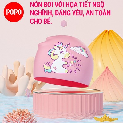 Mũ bơi trẻ em POPO CA46 họa tiết dễ thương, silicon độ bền cao tạo cảm giác thoải mái an toàn cho bé