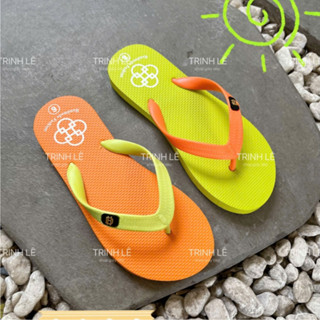 Dép Kẹp Nữ Xỏ Ngón Tông Lào Thái Lan Mũi Tròn Phối 2 Màu Thời Trang Đế Bệt Cao Su Đi Biển