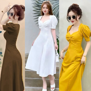   SHOP BIGSIZE NỮ 50KG ĐẾN 90KG  đầm dài nhúng ngực tay phồng thiết kế đi tiệc sang trọng màu trắng đen vàng xanh 