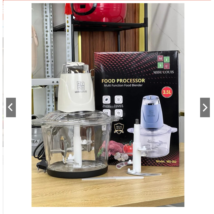 Máy xay thịt cối thủy tinh Misu Louis MS-002,Dung tích 3.5 lít Xay thực phẩm,Tặng 4 phụ kiện đi kèm