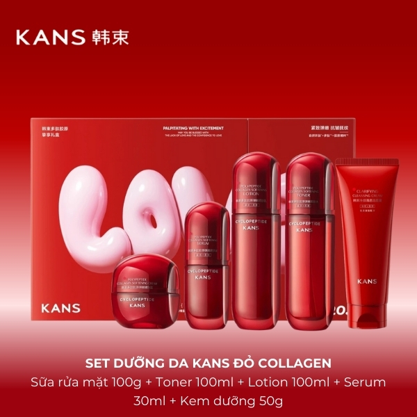 Set Kans Bộ Dưỡng Da Mặt Kans Đỏ Chống Lão Hóa Cấp Ẩm Bổ Sung Collagen