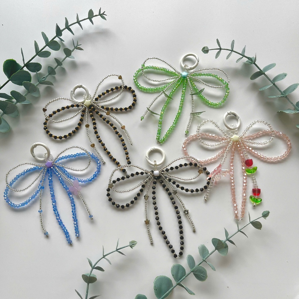 Móc gắn túi xách/ móc khoá hình nơ từ hạt nhựa siêu dễ thương 100% thủ công_Mimosa Handmade