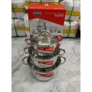 Bộ nồi 3 đáy Sunhouse mode 334 cao cấp