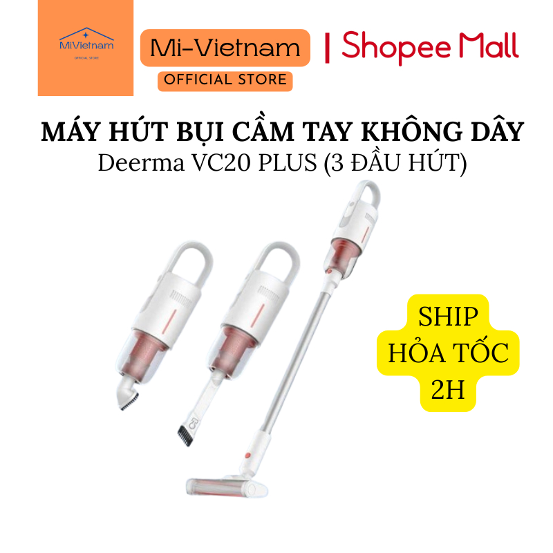 Máy hút bụi cầm tay không dây Deerma VC20 Plus kèm 3 đầu hút đa năng