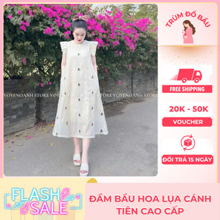 Váy Đầm Bầu Lụa Hoa Cánh Tiên – Bay Nhẹ Xinh Như Tiên Nữ, Mặc Trước Sau Sinh Đều Đẹp