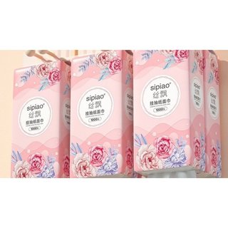 Thùng 8 bịch rút treo tường Sipiao Hoa Hồng, Giấy rút treo đa năng nội địa trung