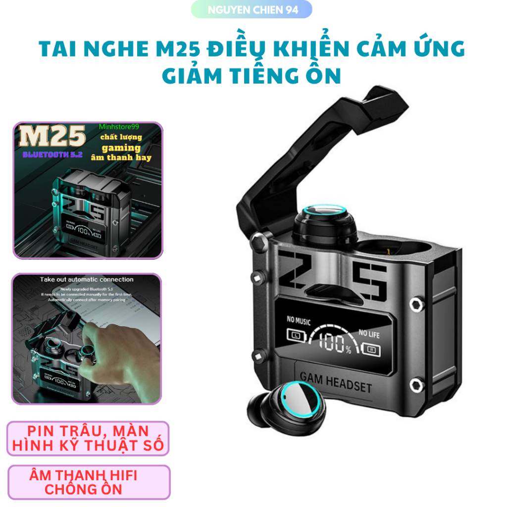 [M25] Tai Nghe Bluetooth M25 Gaming phiên bản cao cấp, âm thanh cực tốt, độ trễ thấp, pin trâu 5-6 t