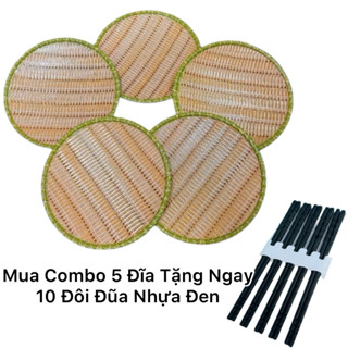   Tặng 10 đũa nhựa đen  Combo 5 đĩa nhựa vân mây đan tre đủ size 22-35cm hình tròn vuông đựng hoa quả bún đậu 