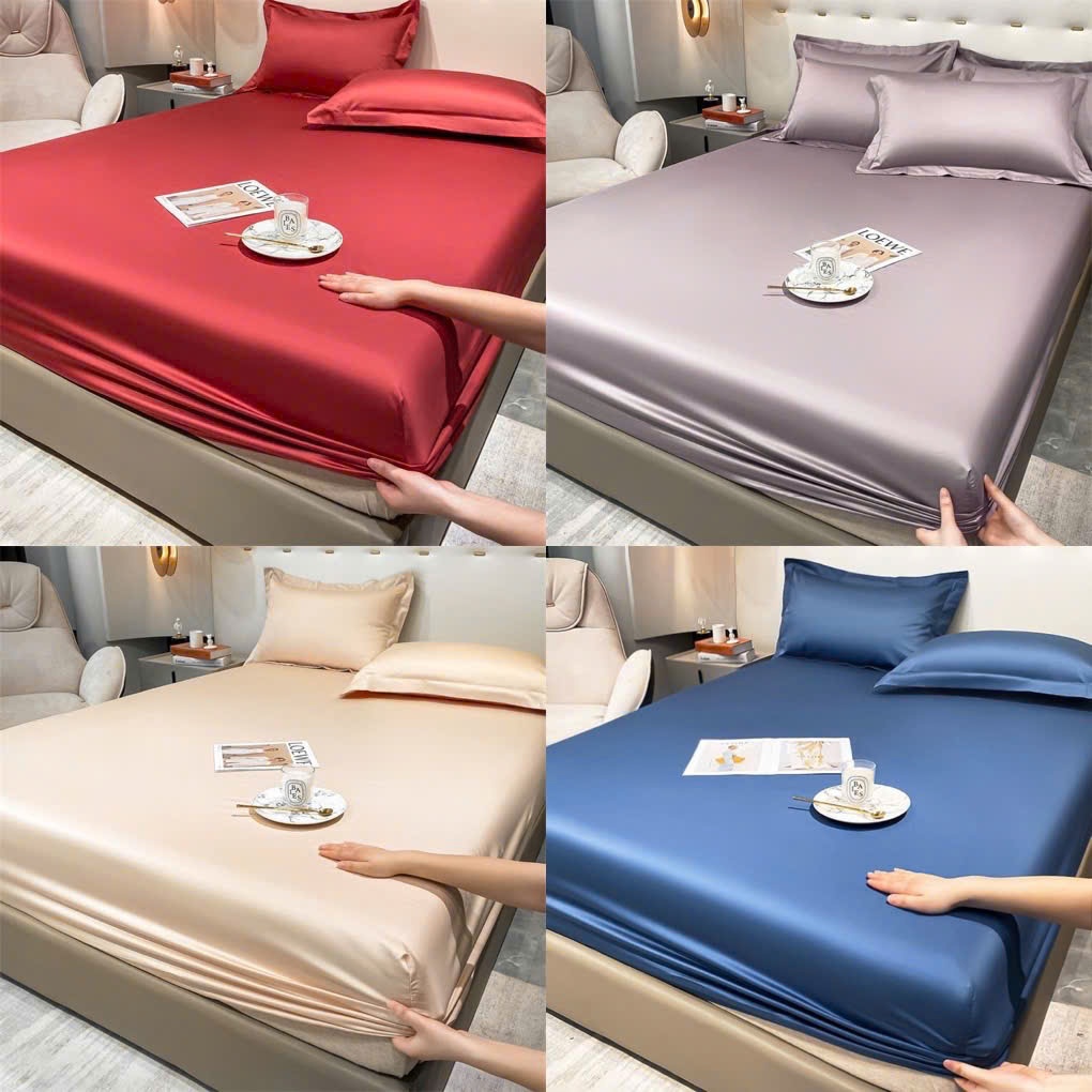 Bộ Ga Gối 3 Món Phi Lụa ICE, 1 Ga Bo Chun Đủ Kích Thước + 2 Vỏ Gối Nằm Phi Lụa Mềm Mịn, Thoáng Mát