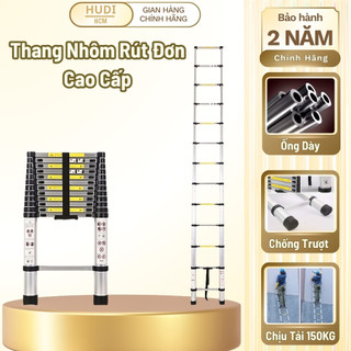Thang Nhôm Rút Đơn HuDi Cao Cấp, Chống Trơn Trượt, Ống Thang Dày Dặn Chắc Chắn Chịu Lực Lớn