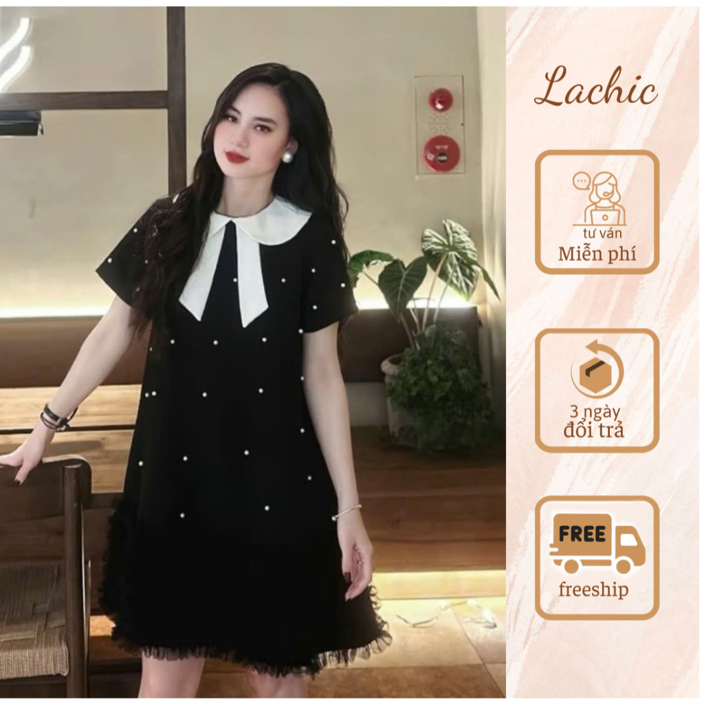  Váy bầu dáng babydoll thiết kế đính đá chân xòe tầng.Thiết kế Lachic V87 