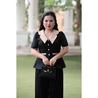 Áo Bigsize nữ cổ nhọn nút bọc, quý phái sang chảnh, phù hợp đi chơi, dự tiệc 50-90kg - LUCY Bigsize (LC24-65)