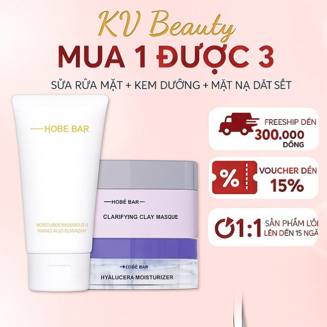 Combo Sữa Rửa Mặt 50ML + Mặt Nạ Đất Sét 55G + Kem Dưỡng Âm 55g HOBEBAR Làm Sạch Sâu Lỗ Chân Lông Cấp