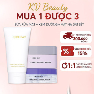  Combo Sữa Rửa Mặt 50ML + Mặt Nạ Đất Sét 55G + Kem Dưỡng Âm 55g HOBEBAR Làm Sạch Sâu Lỗ Chân Lông Cấp Ẩm Cho Làn Da 