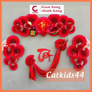  COMBO PHỤ KIỆN TRANG TRÍ DECOR TẾT NGUYÊN ĐÁN SET BACKGROUND QUẠT HOA CHỮ TẾT TREO NHÀ 