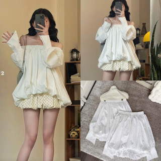 Áo Trễ Vai Gió Su Form Bí Phồng Tay Loe Đính Cúc siêu xinh-Dành Cho Nữ A.524.19